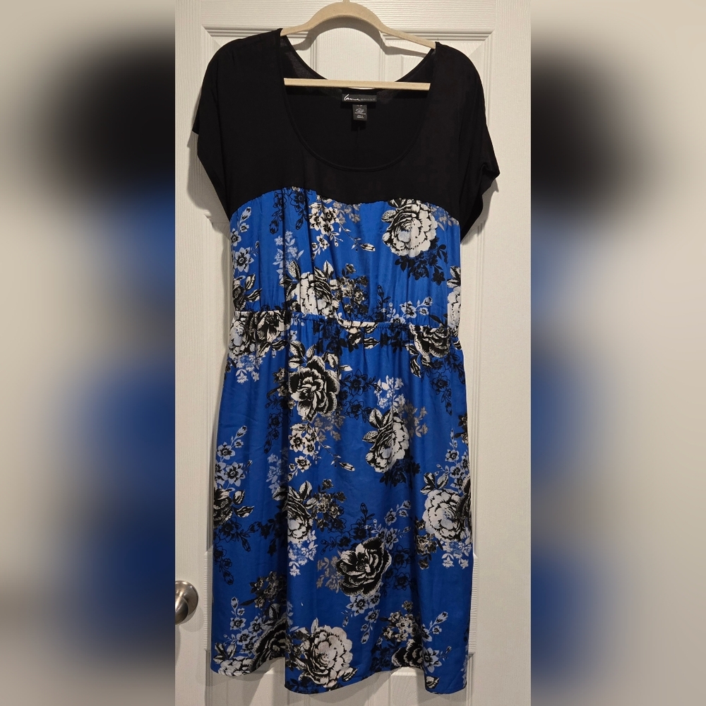 Lane Bryant Floral Black and Blue Dress